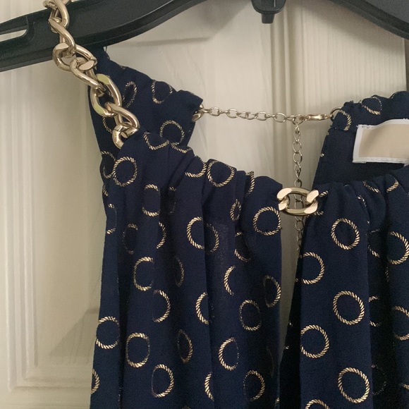 NWT Michael Kors blue and gold cocktail dress with chain accent. - Picture 2 of 4